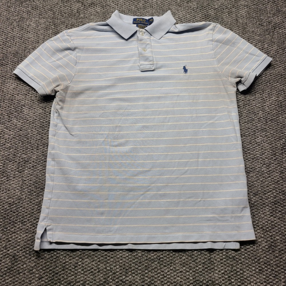 Polo Ralph Lauren Mens Custom Slim Fit Stretch Mesh Striped Polo Shirt Blue M
